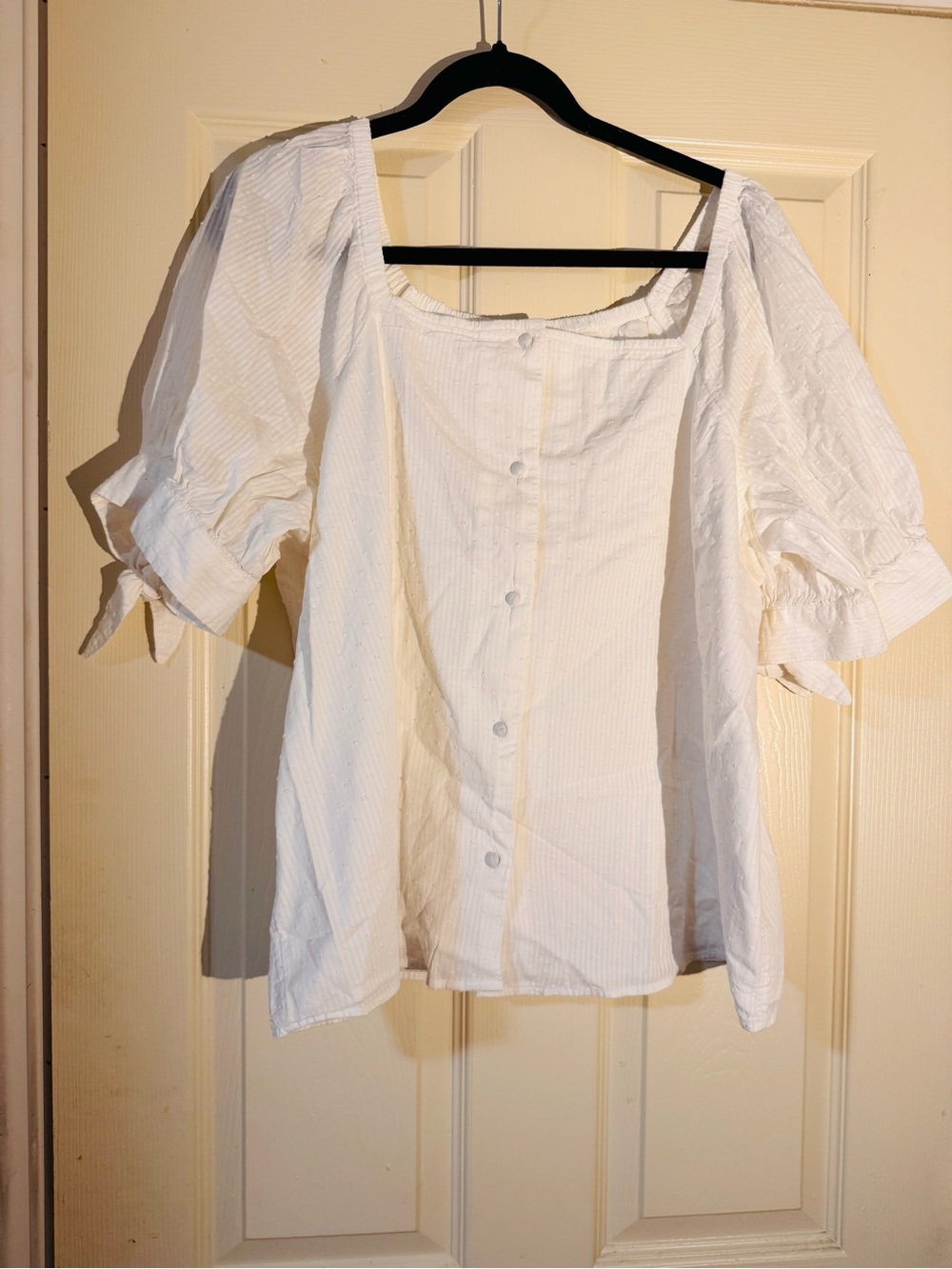 LC Lauren Conrad Cream Puff-Sleeve Square-Neck Blouse